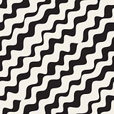 Vector Seamless Black and White Hand Drawn Diagonal Zigzag Lines Pattern