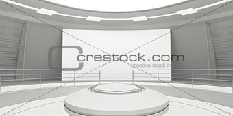 Empty modern futuristic room with white panel