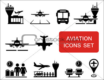 plane and aviation icons with red signboard