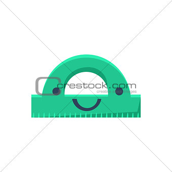 Green Protractor Primitive Icon With Smiley Face