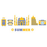 Touristic Summer Vacation Symbols Set By Five In Line