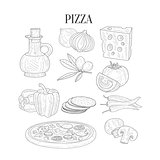 Pizza Ingredients Isolated Hand Drawn Realistic Sketches