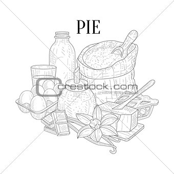 Pie Baking Components Still Life Hand Drawn Realistic Sketch