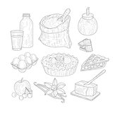 Pie Baking Ingredients Isolated Hand Drawn Realistic Sketches