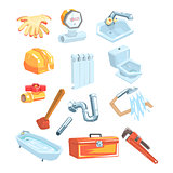 Plumbing Related Instruments And Objects Set