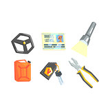 Set Of Different Truck Driver Job Related Items