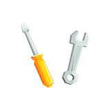 Screwdriver And Spanner Items Cool Colorful Vector Illustration