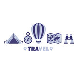 Camping Travel Symbols Set By Five In Line