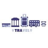European Vacation Travel Symbols Set By Five In Line