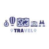 Adventure Travel Symbols Set By Five In Line