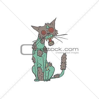Cat Creepy Zombie Outlined Drawing