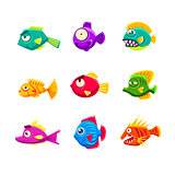 Colorful Cartoon Tropical Fish Set