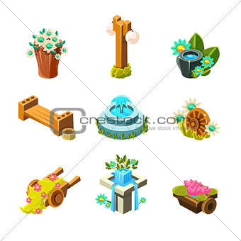 Video Game Garden Landscape Decoration Collection Of Elements