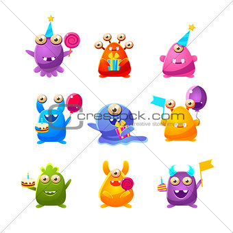 Toy Monsters With Birthday Party Objects