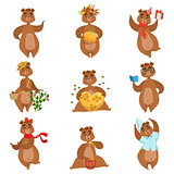 Brown Bear Different Activities Set Of Girly Character Stickers