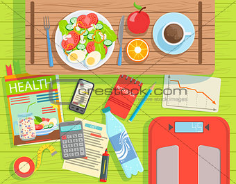 Diet And Weight Loss Elements Set View From Above