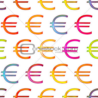 Seamless texture of bright shiny colorful euro sign