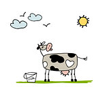 Cow grazing in meadow, sketch for your design