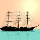 Ship sailing boat silhouette isolated on white background. Vecto