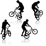 Set silhouette of a cyclist male performing acrobatic pirouettes. vector illustration