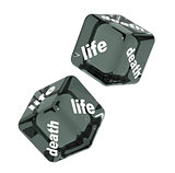 Playing cubes with an inscription life and death