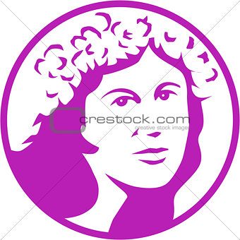 Woman Crown of Flowers Circle Retro