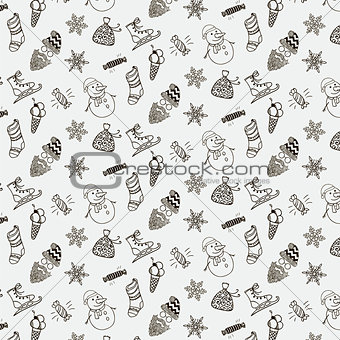Vector Christmas Doodles Seamless Background Pattern