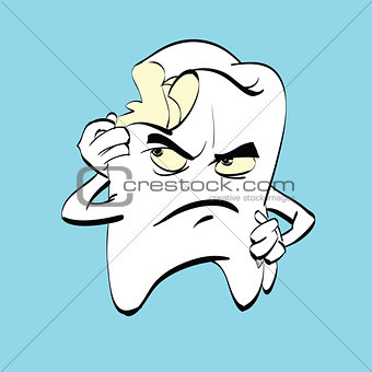 The aching tooth with caries, a comic book character