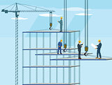 Construction building with Crane, workers and architect