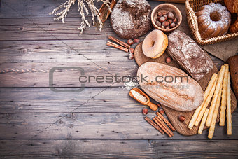 Fresh crispy breads baking of loaf and