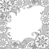 Floral hand drawn square frame in zentangle inspired style.