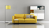 Modern living room with yellow couch