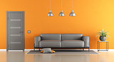 Gray and orange living room