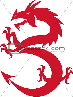 Red Dragon Prancing Silhouette Retro