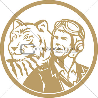 World War 2 Pilot Airman Tiger Gold Circle Retro
