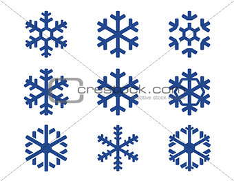 snowflake blue icons set