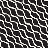 Vector Seamless Black and White Hand Drawn ZigZag Diagonal Stripes Pattern