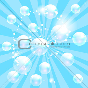 Vector soap bubbles blue background.