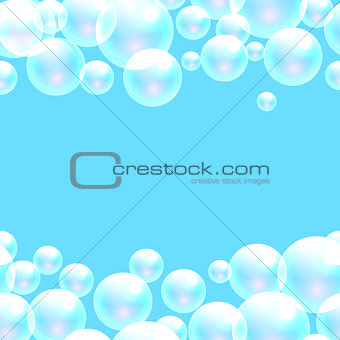 Vector soap bubbles blue banner background.