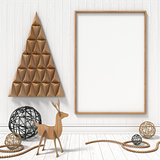 Mock up blank picture frame, Christmas decoration. 3D