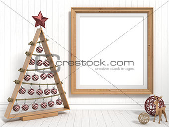 Mock up blank picture frame, Christmas decoration. 3D