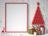 Mock up blank picture frame, Christmas decoration and gifts. 3D