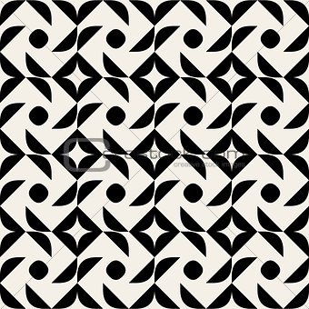 Vector Seamless Black And White Rounded Half Circle Geometric Pattern