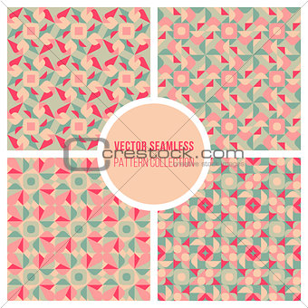 Vector Seamless Pink Teal Geometric Retro Square Pattern
