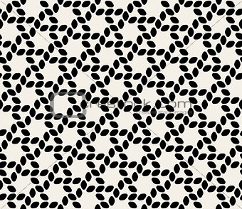 Vector Seamless Black  White Ellipse Hexagonal Rounded Rope Lines Pattern