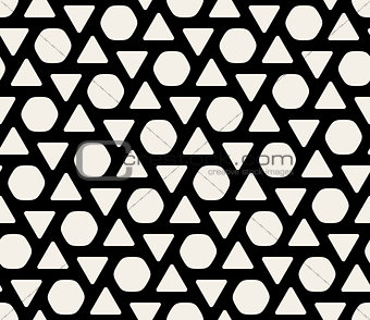 Vector Seamless Black  White Rounded Triangles And Hexagonal Circles Pattern