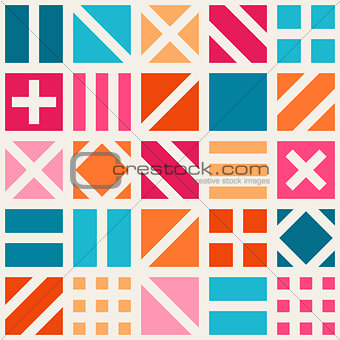 Vector Seamless Geometric Square Irregular Quilt Tiling Pattern in Pink Blue and Orange