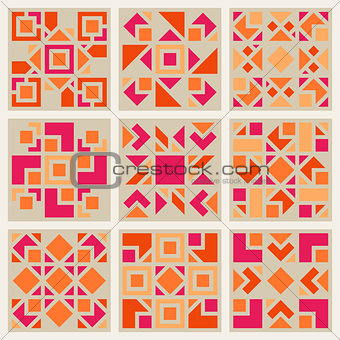 Vector Geometric Square  Pattern Design Element Set in Pink and Orange