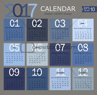 Vector illustration template of 2017 calendar.