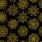 Ink hand drawn vintage snowflakes seamless pattern
